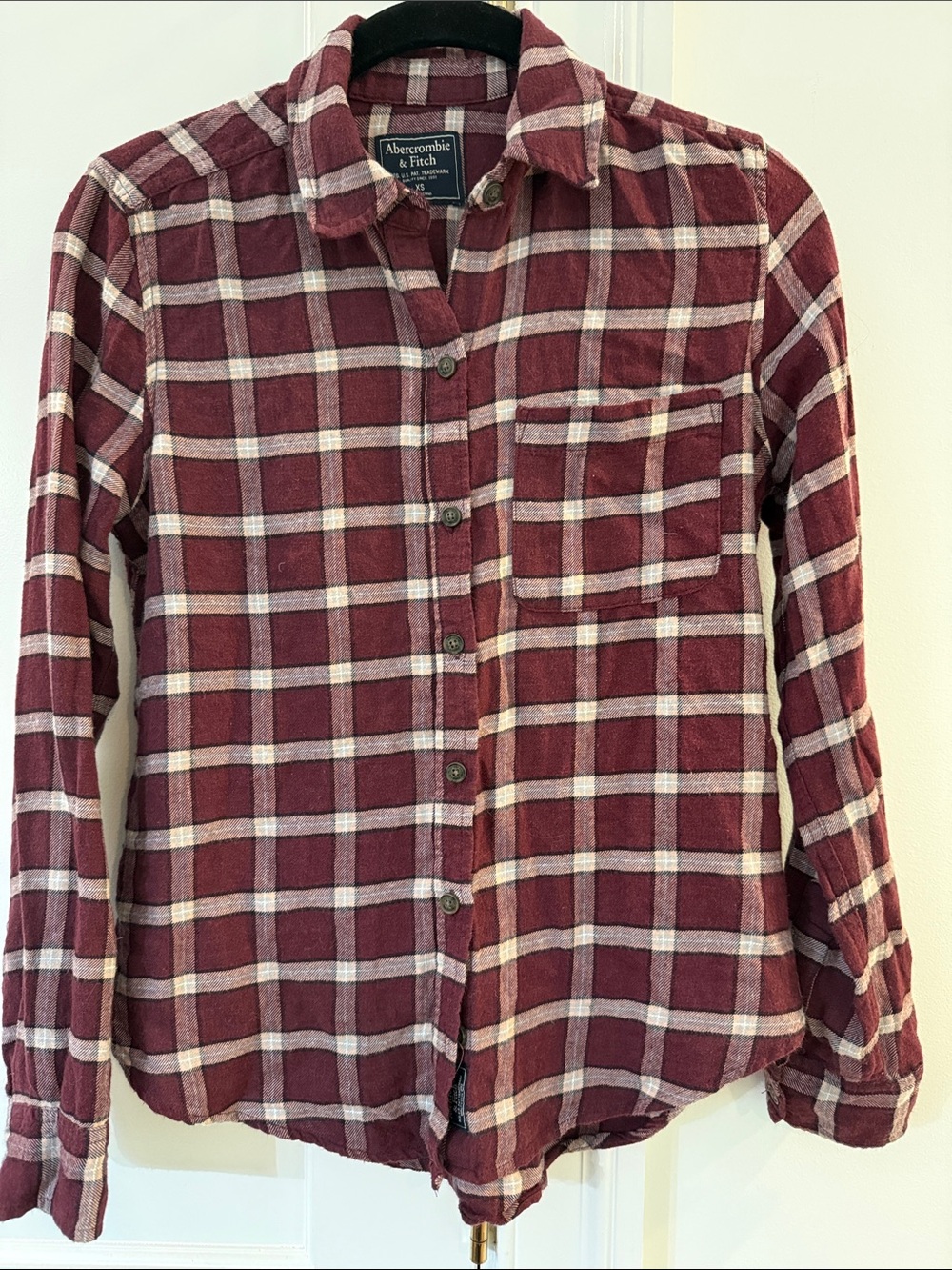 Abercrombie & Fitch Burgundy Plaid Flannel Shirt